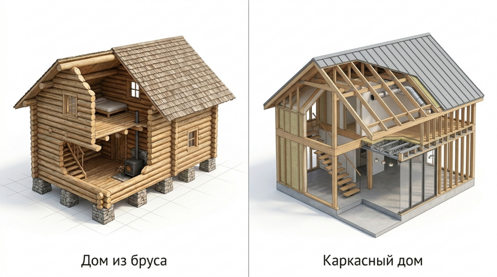 Отличие технологий каркасного дома и дома из клееного бруса